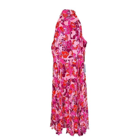 Eliza J Floral Print Pleated Halter Neck Midi Dress in Pink NWT Size 16 - Picture 2 of 6